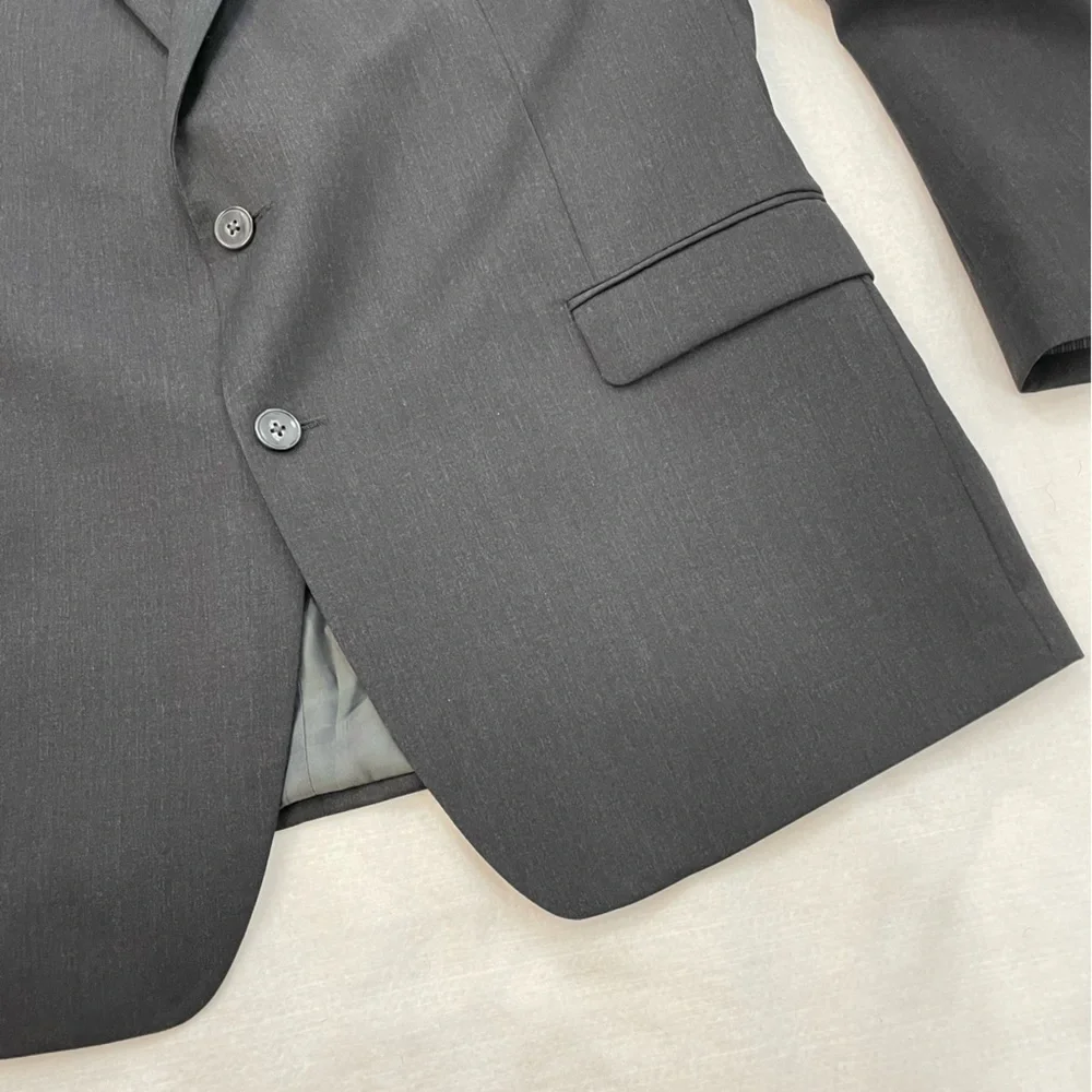 Calvin Klein 100% Wool Charcoal blazer 2 button suit jacket classic fit 46 Reg